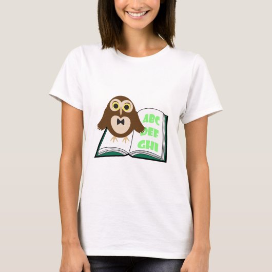 Cool Cute owl met Alphabet-boek Terug naar school T-shirt (Voorkant)