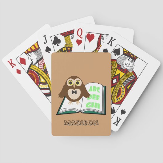 Cool Cute owl personaliseren met alfabet book Pokerkaarten (Achterkant)