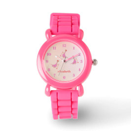 Cool Cute Pink Dinosaurs Pattern Girly Name Horloge