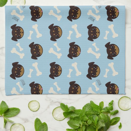 Cool Cute Rottweiler Puppy & Bot Patroon Theedoek (Gevouwen)