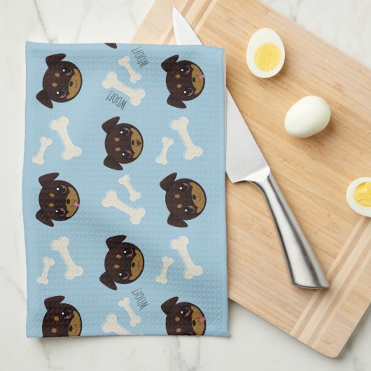 Cool Cute Rottweiler Puppy & Bot Patroon Theedoek (Quarter Fold)