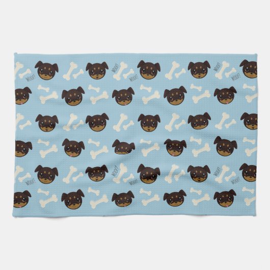Cool Cute Rottweiler Puppy & Bot Patroon Theedoek (Horizontaal)