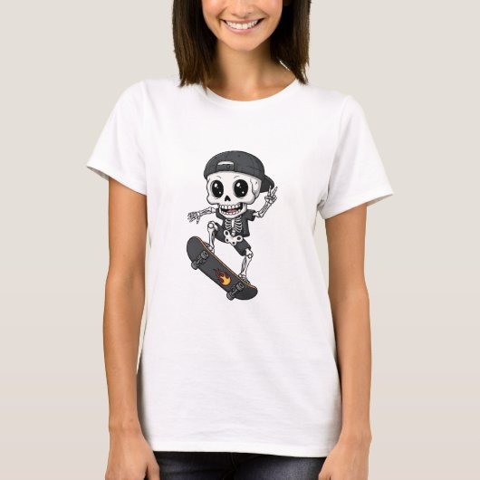 Cool Cute Skeleton Skater Riding Skateboard T-shirt (Voorkant)