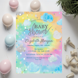 Cool Cute Stars & Clouds Tie Dye Baby shower Kaart