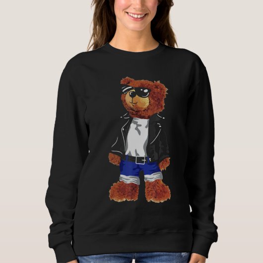 Cool Cute Teddy Bear met zonnebril Leder Jacke Trui (Voorkant)