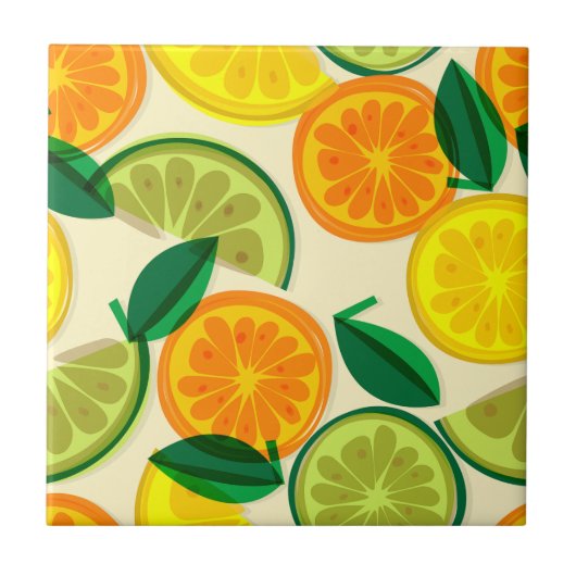 Cool Cutrus patroon in retro kleuren Geel Groen Tegeltje (Voorkant)