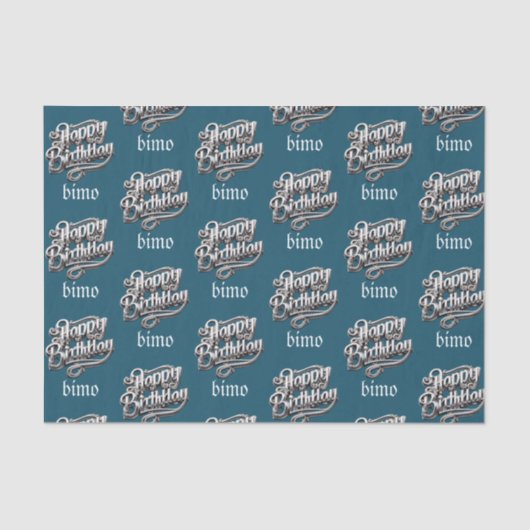 Cool Cyan Happy Birthday Elegant en luxe Tissuepapier (Voorkant)