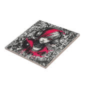 Cool Cyber 2K Urban Emo Meisje met Hoofdtelefoon A Tegeltje (Zijkant)