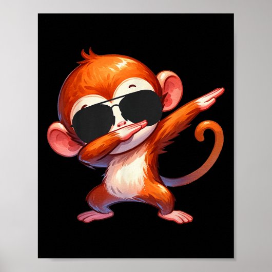 Cool Dab Monkey With Sungles Cartoon Humor Poster (Voorkant)