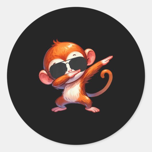 Cool Dab Monkey With Sungles Cartoon Humor Ronde Sticker (Voorkant)