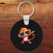 Cool Dab Monkey With Sungles Cartoon Humor Sleutelhanger (Voorkant)