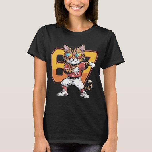 Cool Dabbing Cat 67 Baseball Sports Fan Gift | Fun T-shirt (Voorkant)