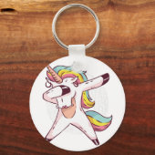 Cool Dabbing Eenhoorn Regenboog Trendy Dansbewegin Sleutelhanger (Voorkant)