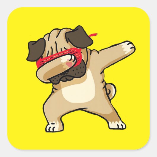 Cool Dabbing Pug Dog Dance Vierkante Sticker (Voorkant)