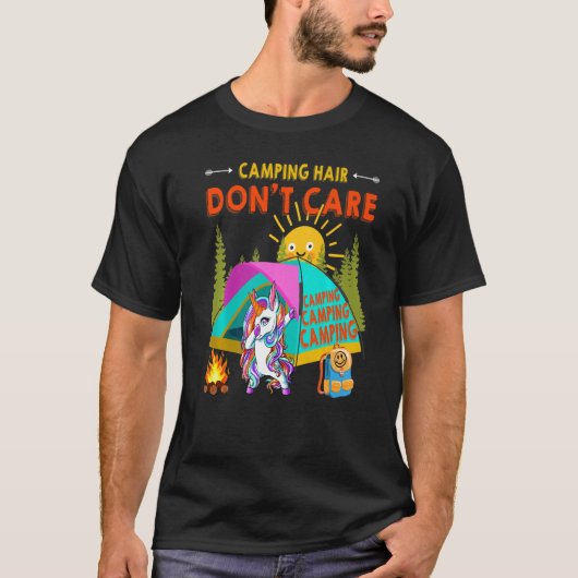 Cool Dabbing Unicorn's Camping Hair geen Cam T-shirt (Voorkant)