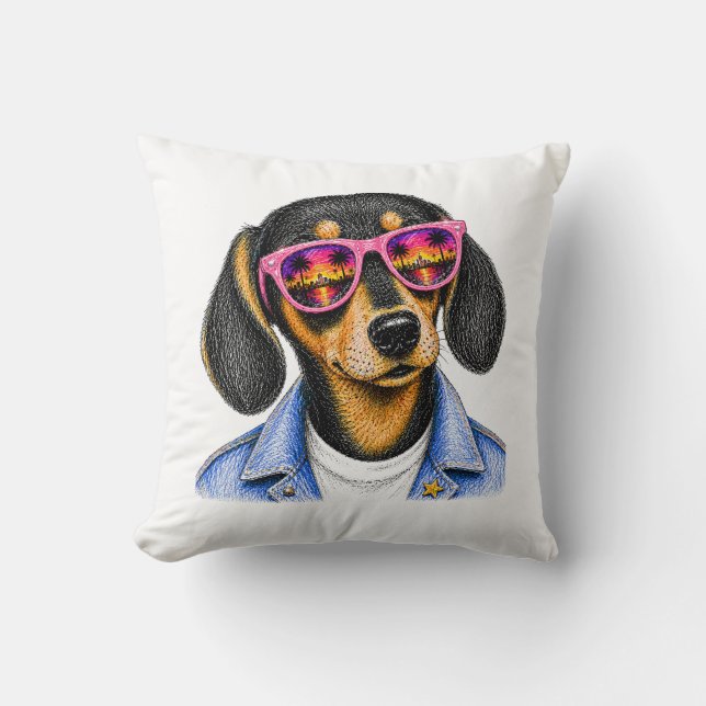Cool Dachshond Zomer Zonsondergang Hond Ontwerp Kussen (Voorkant)