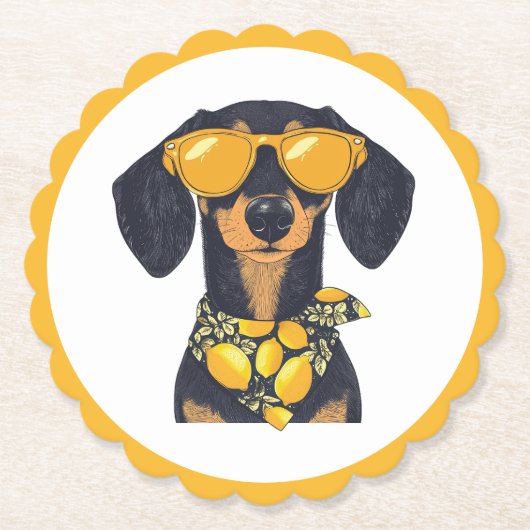 Cool Dachshund Dog Sunglasses Lemons Kartonnen Onderzetters (Voorkant)