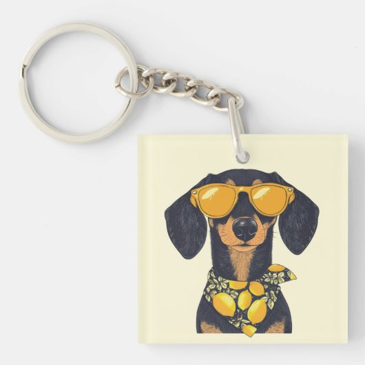 Cool Dachshund Dog Sunglasses Lemons Sleutelhanger (Voorkant)