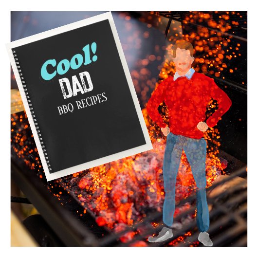 Cool Dad BBQ Recepten Blauw Retro gepersonaliseerd Notitieboek