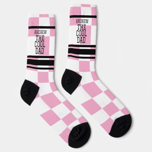 Cool Dad gepersonaliseerde geruit roze Sokken (Rechts)