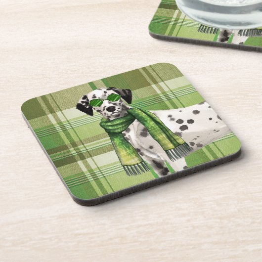 Cool Dalmatian in Sunglasses and Scarf Green Plaid Bier Onderzetter (Linkerzijde)