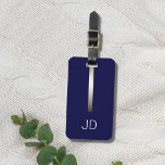 Cool Dark Navy Blue Faux Metal Stripe Monogram Bagagelabel<br><div class="desc">Elegant aanpasbaar donkerblauw bagagelabel met FAUX-metalen streep en uw vet monogram.</div>