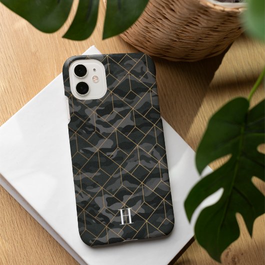 Cool Dark Olive Camo & Gold Geometrisch Monogram Case-Mate iPhone Case