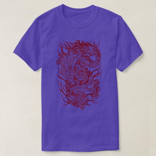 Cool Dark Red Japanese Dragon Backside  T-shirt (Design voorkant)