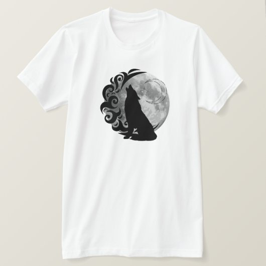 Cool Dark Wolf Zwart Volle Maan Star Retro Magic T-shirt (Design voorkant)