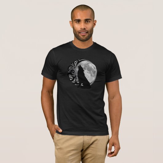 Cool Dark Wolf Zwart Volle Maan Star Retro Magic T-shirt (Voorkant volledig)