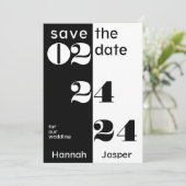 Cool Date Numbers Typografie Zwart Bruiloft Save The Date (Staand voorkant)