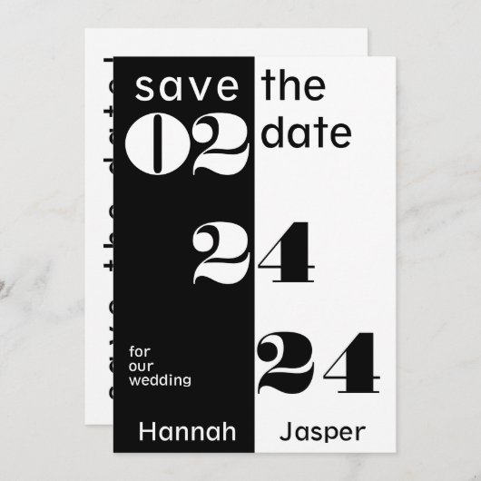 Cool Date Numbers Typografie Zwart Bruiloft Save The Date (Voorkant / Achterkant)