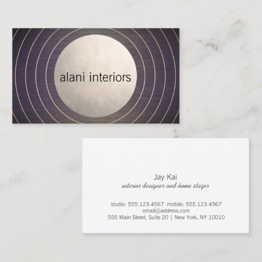 Cool Designer Borhed Silver Circle Modern Wood Visitekaartje (Voorkant / Achterkant)