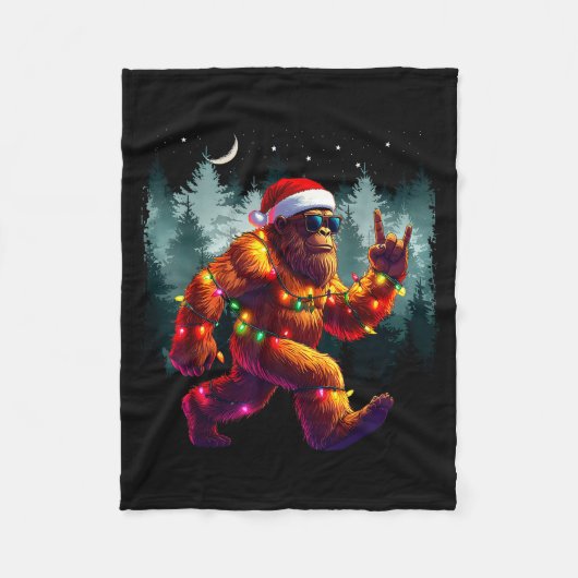 Cool Devil Horns Sasquatch Holiday Lights Christma Fleece Deken (Voorkant)