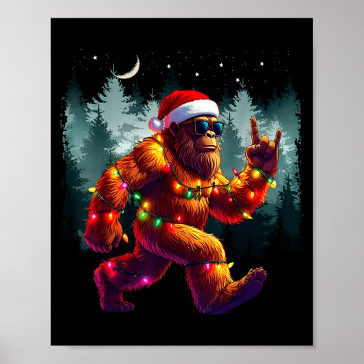Cool Devil Horns Sasquatch Holiday Lights Christma Poster (Voorkant)