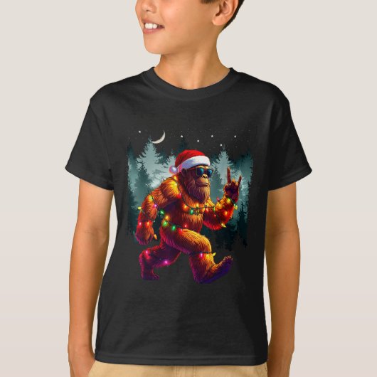 Cool Devil Horns Sasquatch Holiday Lights Christma T-shirt (Voorkant)