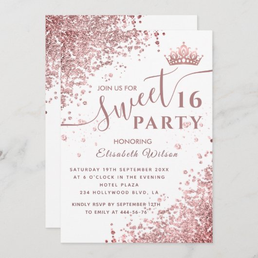 Cool diamond glitter roos Gold tiara, zoet 16 inv Kaart (Voorkant / Achterkant)