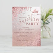 Cool diamond glitter roos goudtiara zoet 16 kaart (Staand voorkant)