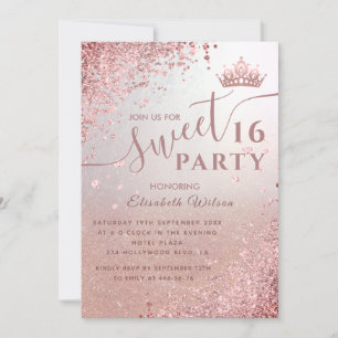 Cool diamond glitter roos goudtiara zoet 16 kaart