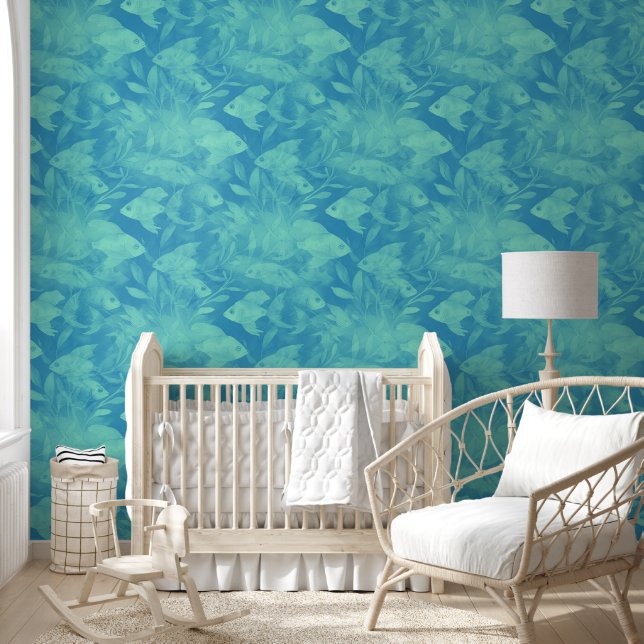 Cool Dieren Waterverf Patroon - Vis 2 Behang (Kinderen)