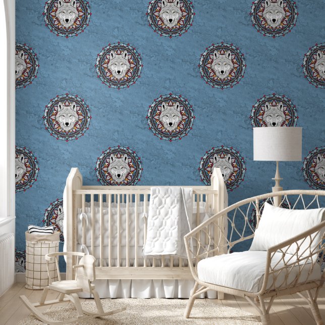 Cool Dierenpatroon - Wolfshoofd Mandala 2 Behang (Kinderen)