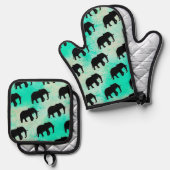 Cool dierpatroon - Olifant 5a Ovenwant & Pannenlap Set (Voorkant / Achterkant)