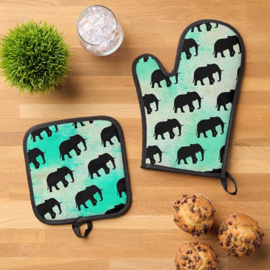 Cool dierpatroon - Olifant 5a Ovenwant & Pannenlap Set (Top down)