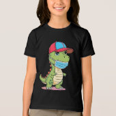 Cool Dino met Pet en Masker Kinder Tri-Blend Shirt (Voorkant)