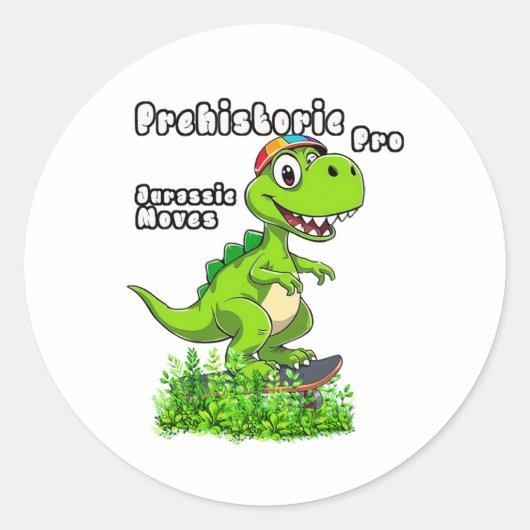 Cool Dino on a Skateboard Ronde Sticker (Voorkant)