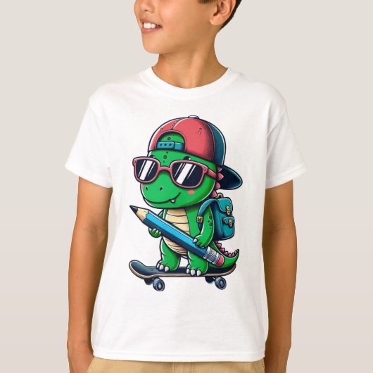 Cool Dino Skateboarden Terug naar School Art T-shirt (Voorkant)