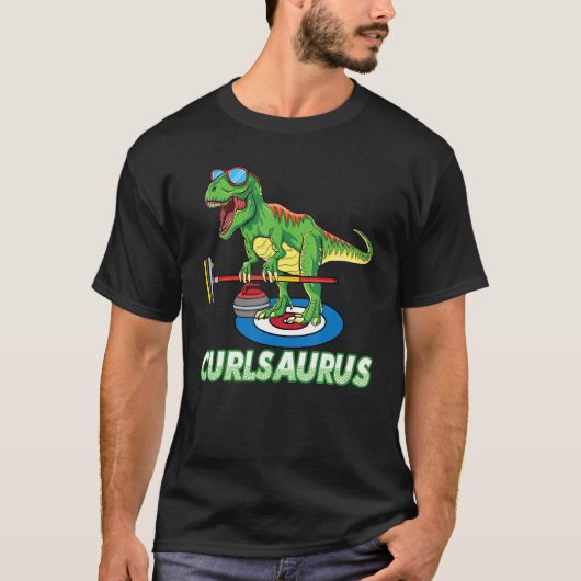 cool Dinosaur curling T Rex curler winter ice Spor T-shirt (Voorkant)
