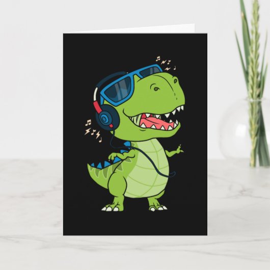 Cool dinosaur die naar muziek luistert kaart (Voorkant)