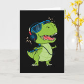Cool dinosaur die naar muziek luistert kaart (Gele Bloem)