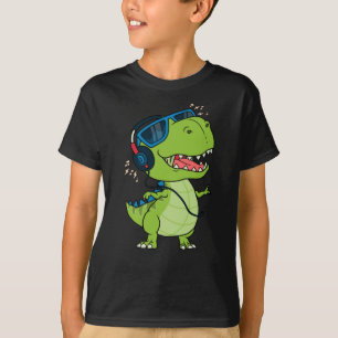 Cool dinosaur die naar muziek luistert t-shirt